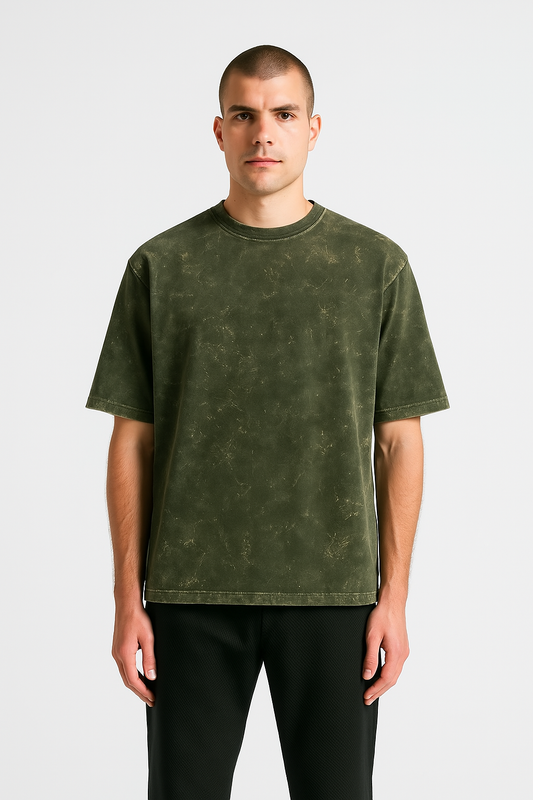 Olive green Unisex Acid Wash Oversized Tee